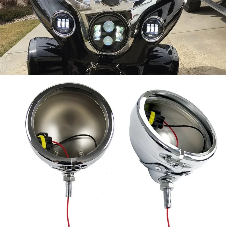 4.5 Inch Fog Motorcycle Chrome Lamp Housing Bucket For Harley Street Glide LED Moto Auxiliary Passing Lights Metal Housing Shell