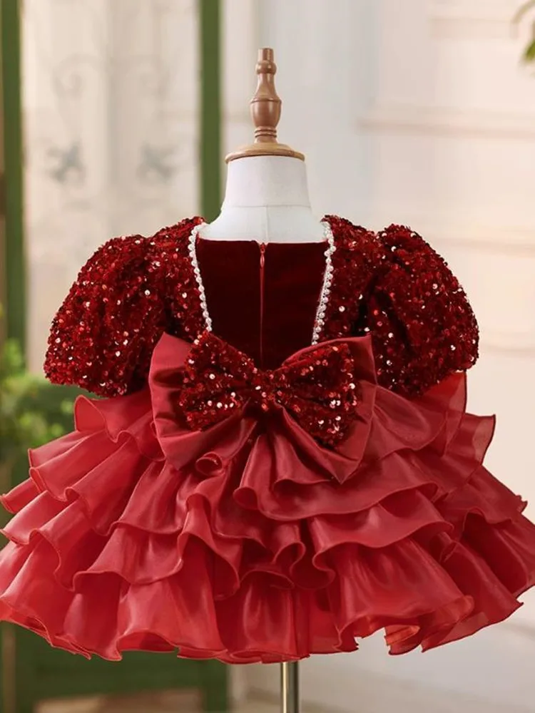 Children's Sequins Evening Gown Host Piano Performance Wedding Birthday Girls Party Dresses A4191 Vestidos Bridesmaid Dresses