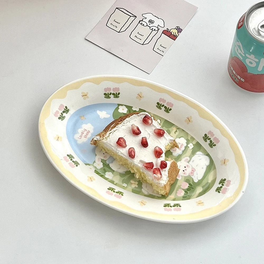 Cute Cartoon Ceramic Plate Trendy Versatile Home Use Dish Korean Style High-Aesthetic Tableware Underglaze Colour Plates Dishes