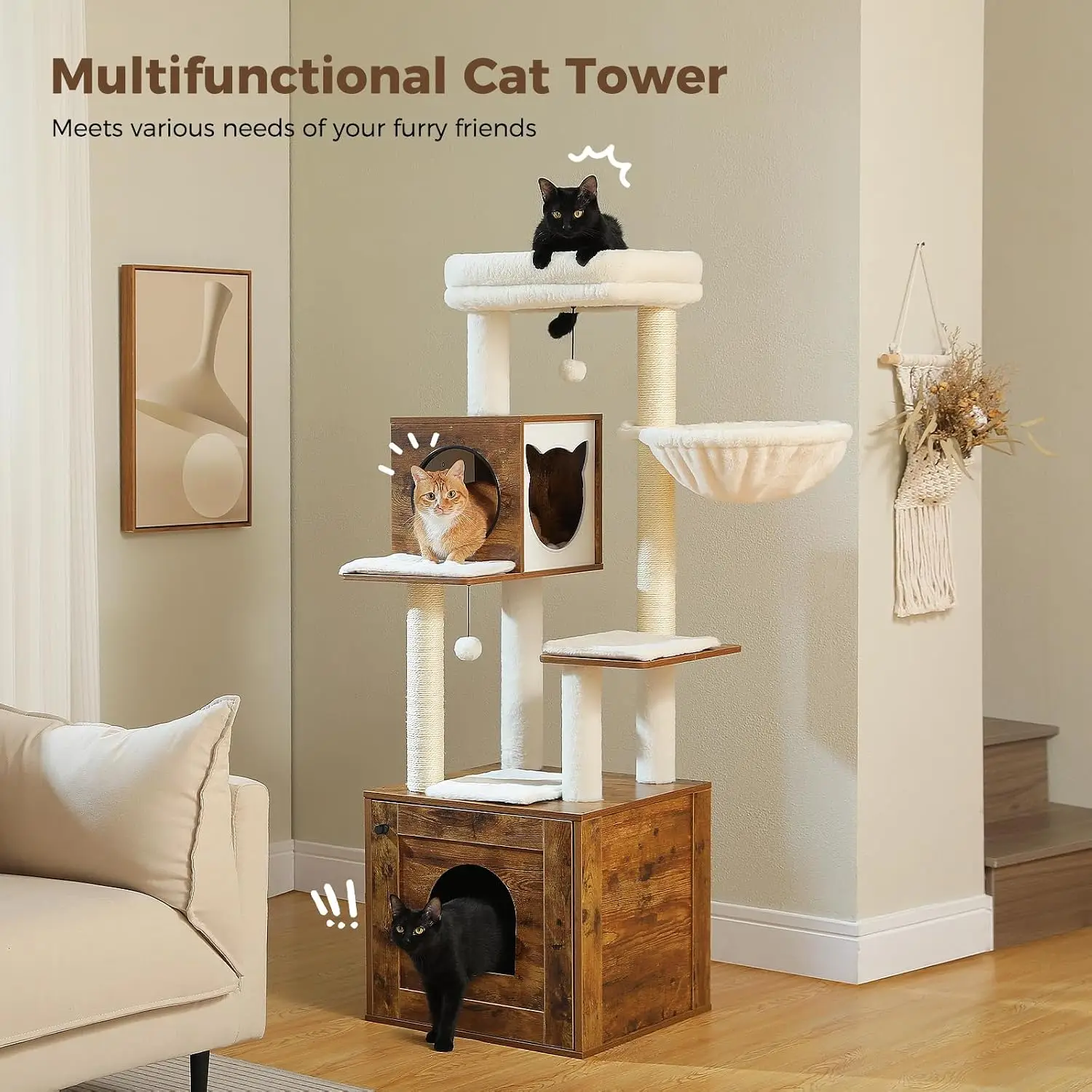 Large Indoor Cats 57 5 Inch Cat Tree Litter Box Enclosure
