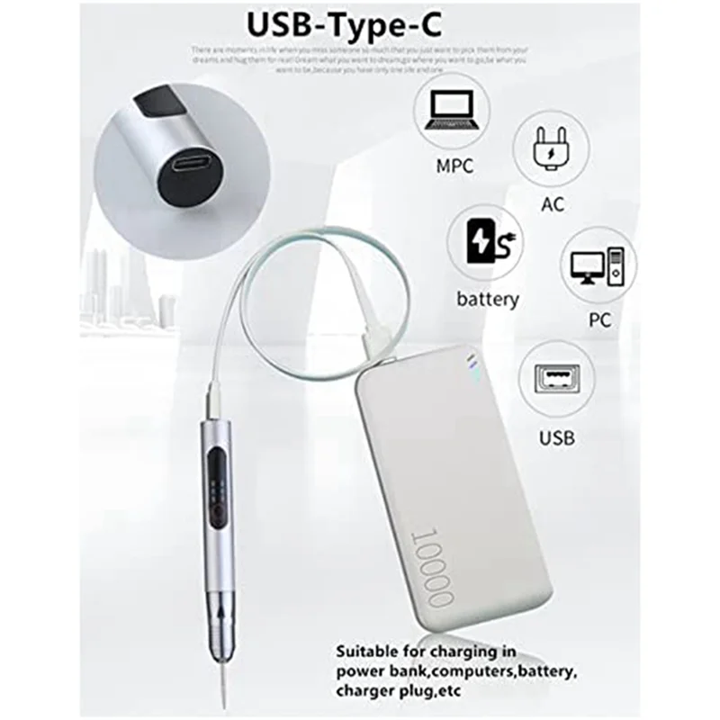 Электрическая гравировальная ручка, USB перезаряжаемая мини шлифовальная ручка, полировальная машинка для ногтей, беспроводной гравировальный инструмент, A