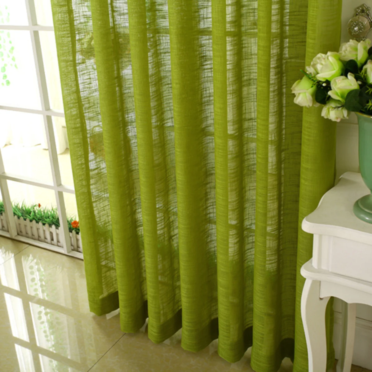 Pastoral Linen Green Sheer Curtain For Living Rooms And Bedroom,Dust-Proof And Heat-Insulating Privacy Curtains, Home Curtains