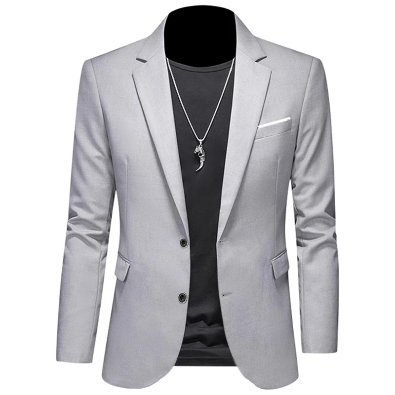 2023 Fashion New Men\'s Casual Boutique Woolen Pure Color Business Slim Fit Suit Blazers Jacket Dress Coat