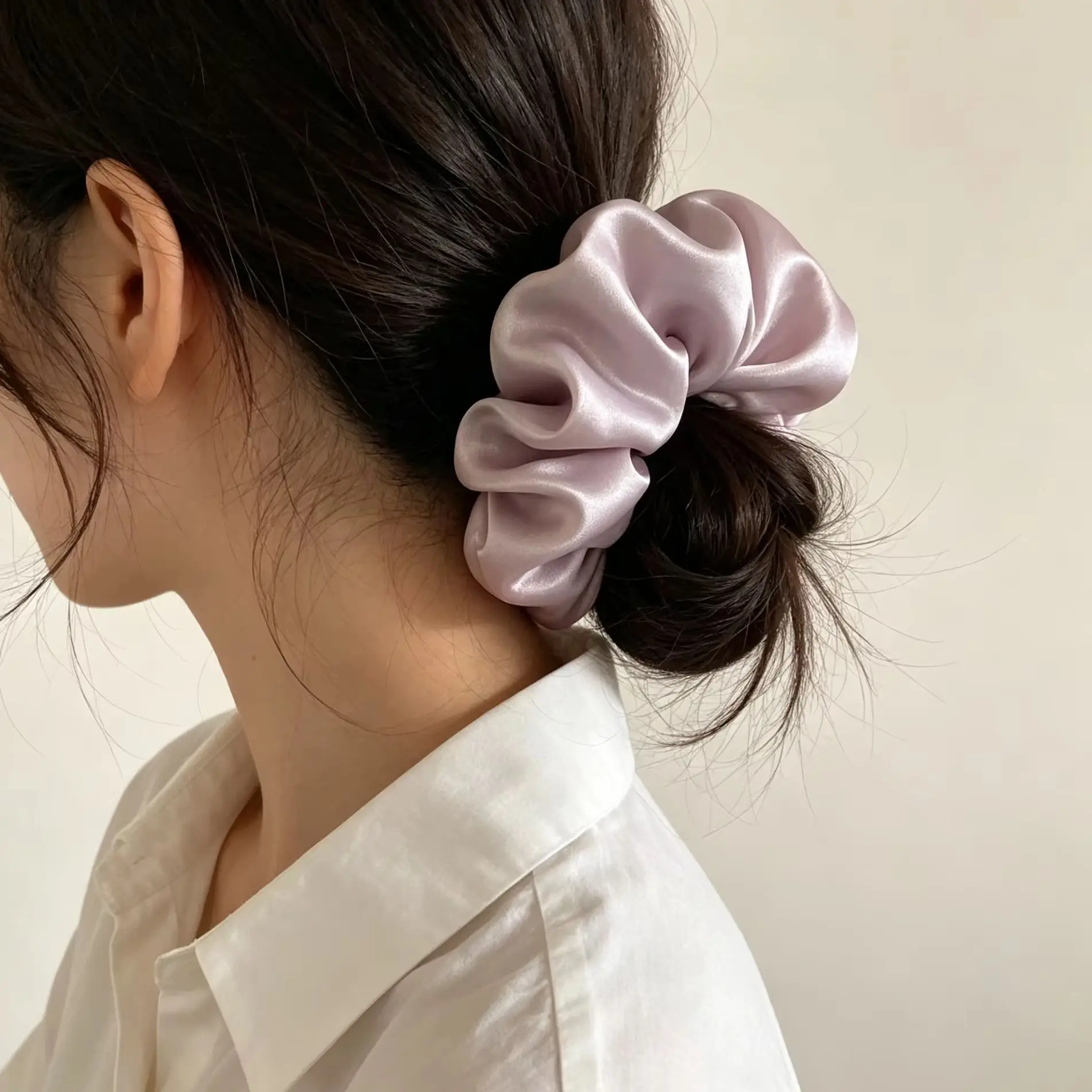 1Pcs Adult Cream Lazy Style Large Satin Large Intestine Hairband Women High Grade Temperament Solid Color Hair Accessories