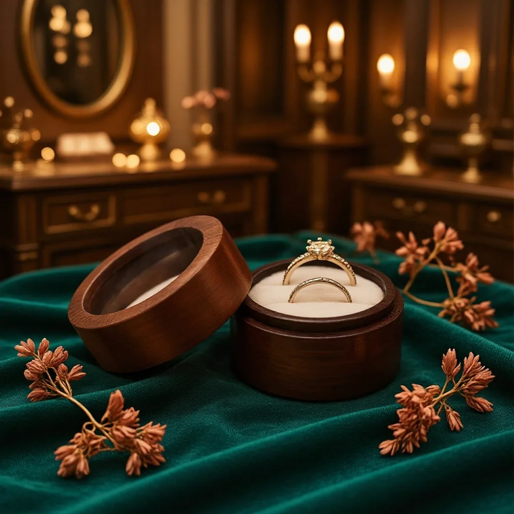 Boîte à bijoux vintage ronde, support de rangement pour bagues et boucles d'oreilles, boîte de présentation de bijoux pour cadeau ou porte-alliances de mariage
