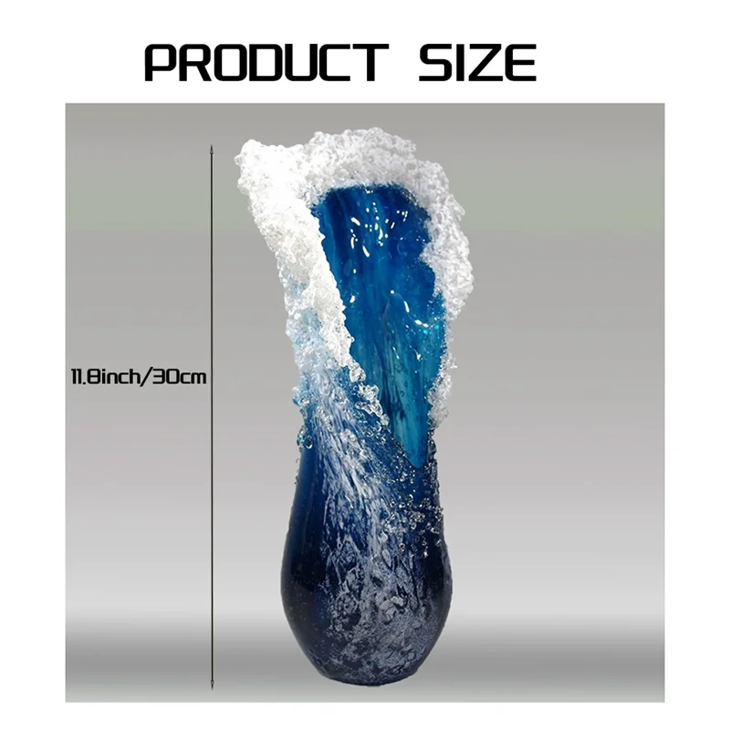 BAAG-ваза с морской волной, волнистая ваза, синяя волнистая ваза из смолы для офиса, гостиной, украшения, декор для кофейни 30 см