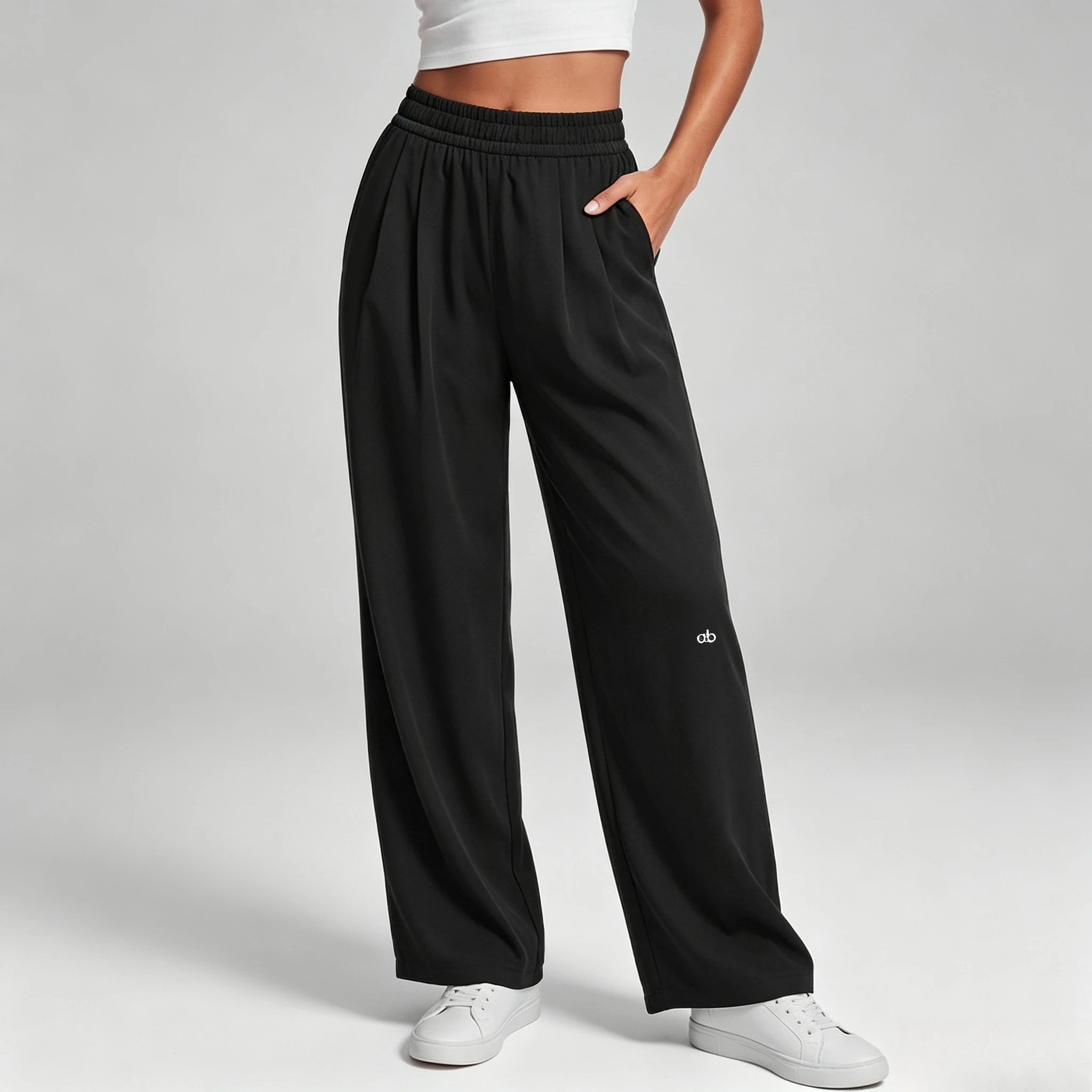 Women High Waist Wide Leg Workout Pants Quick Dry Loose Straight Athletic Trousers With Pockets Elastic Pleated Sport Pants image 3