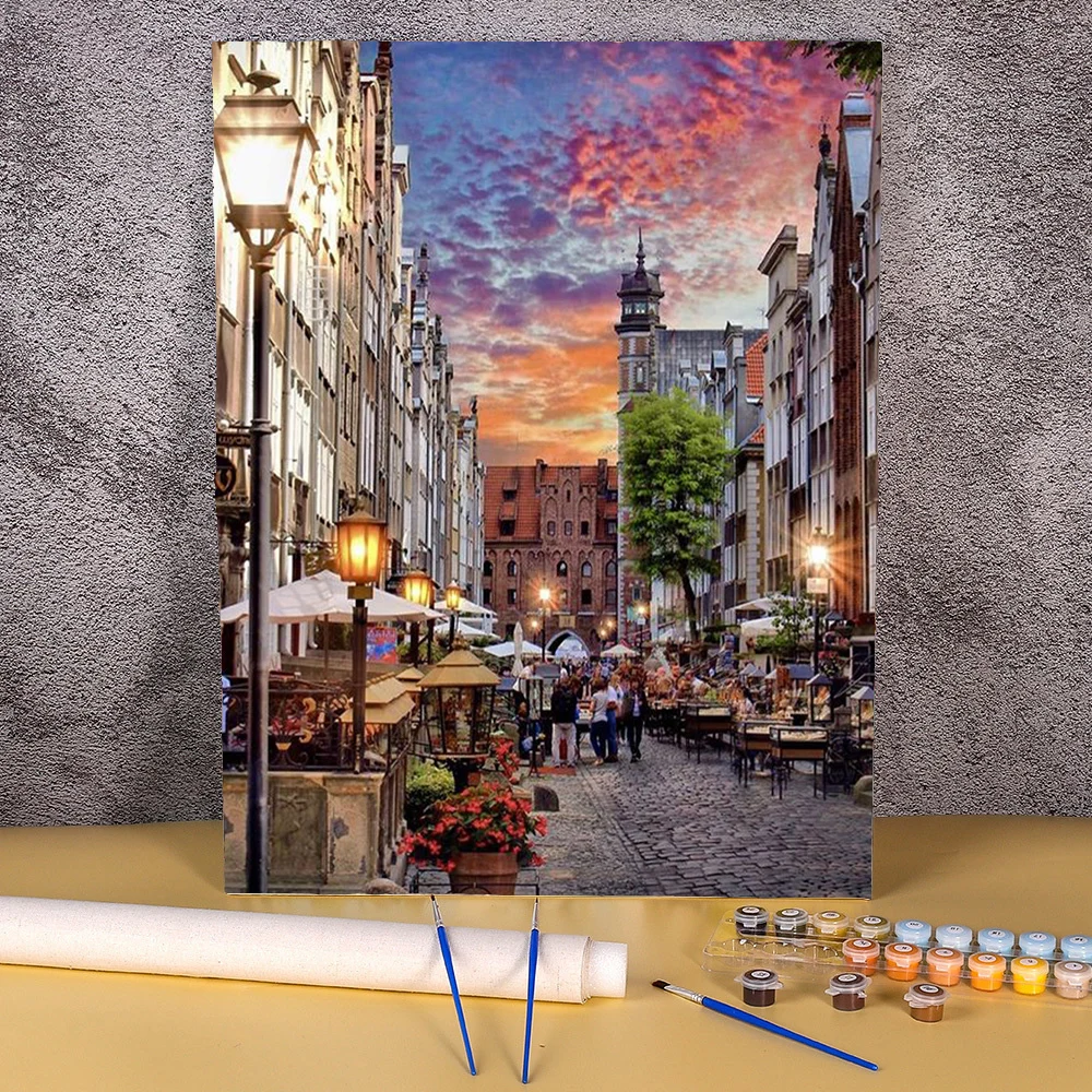 

Painting By Numbers Poland Scenery Building Street Paint Kit Handmade Adult Children Gift Wall Decoration By Digital Art