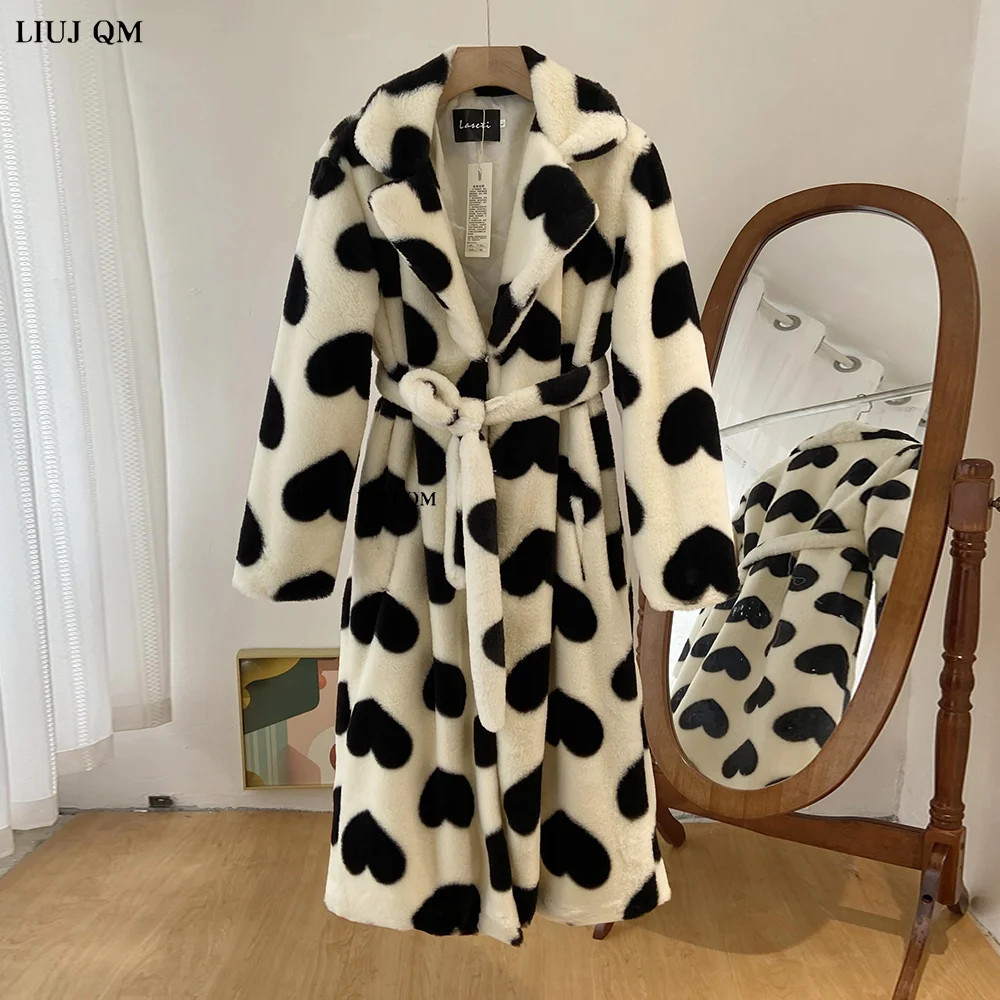 Plus Size Clothing Autumn Winter Faux Fur Coat Women Parka Lapel Leopard Print Long Fur Jacket Female  Warm Thick Plush Overcoat