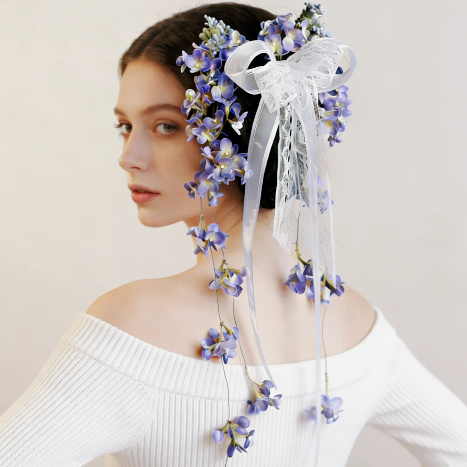 3-6 قطعة مجموعة المرأة الأرجواني النسيج زهرة مقاطع الشعر ، دبابيس الشعر بطة بيل كليب مجموعة الحلو البتلة طويلة شرابة بطة بيل كليب ، الصيف #1