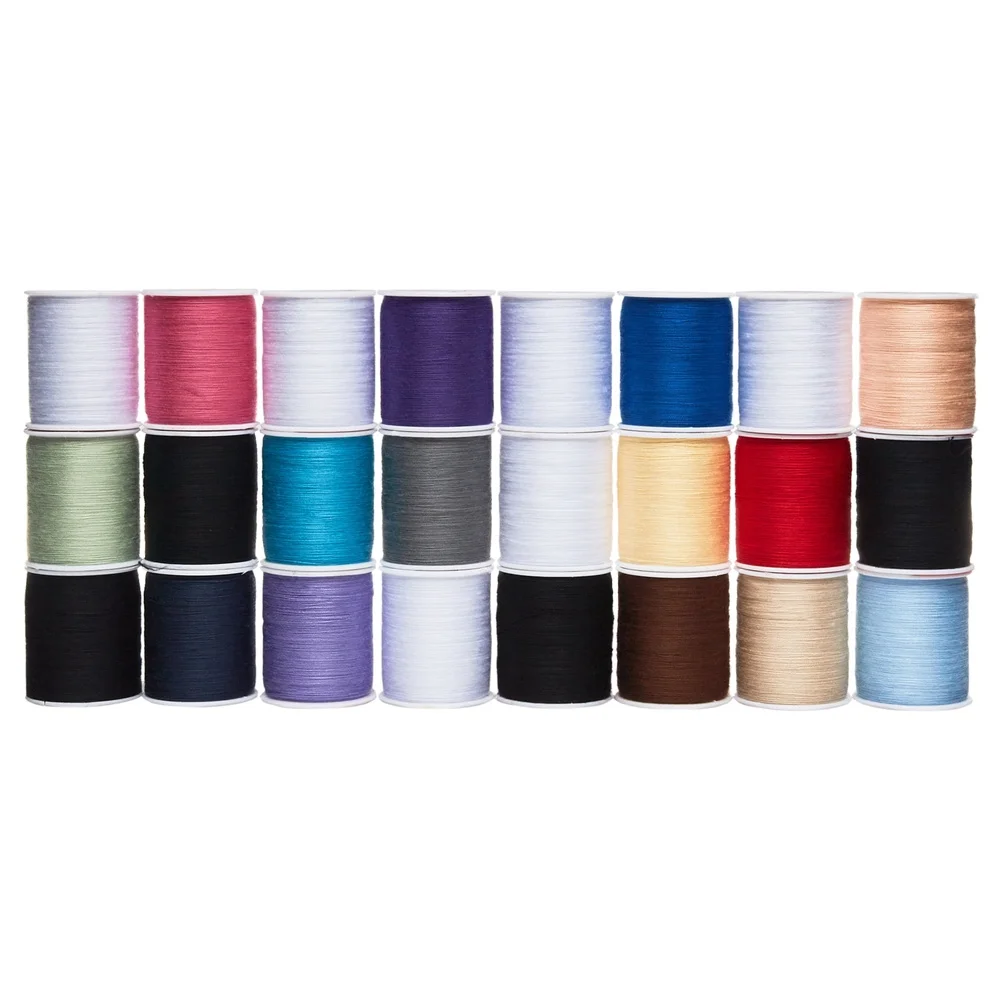 Multi Color 100% Polyester Sewing Thread 200 Yards 24 Spool Pack Durable Colorfast Assorted Threads Crafting and Sewing Projects
