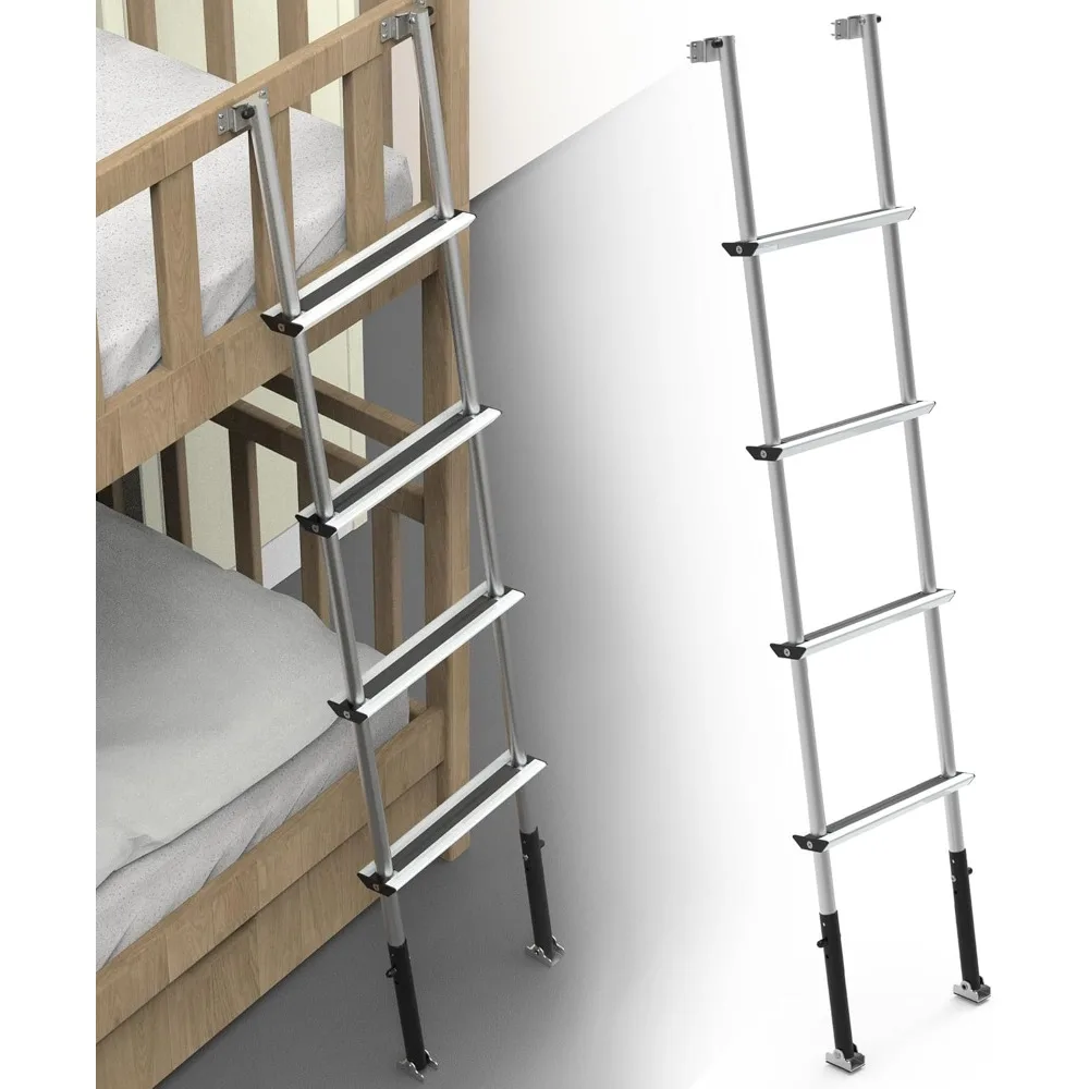 61.5 "Voorgemonteerde Stapelbed Ladder, Verstelbare 3 Niveaus Van Hoogte, Aluminium Rv Stapelbed Ladder Met 4 Anti-Slip Treden