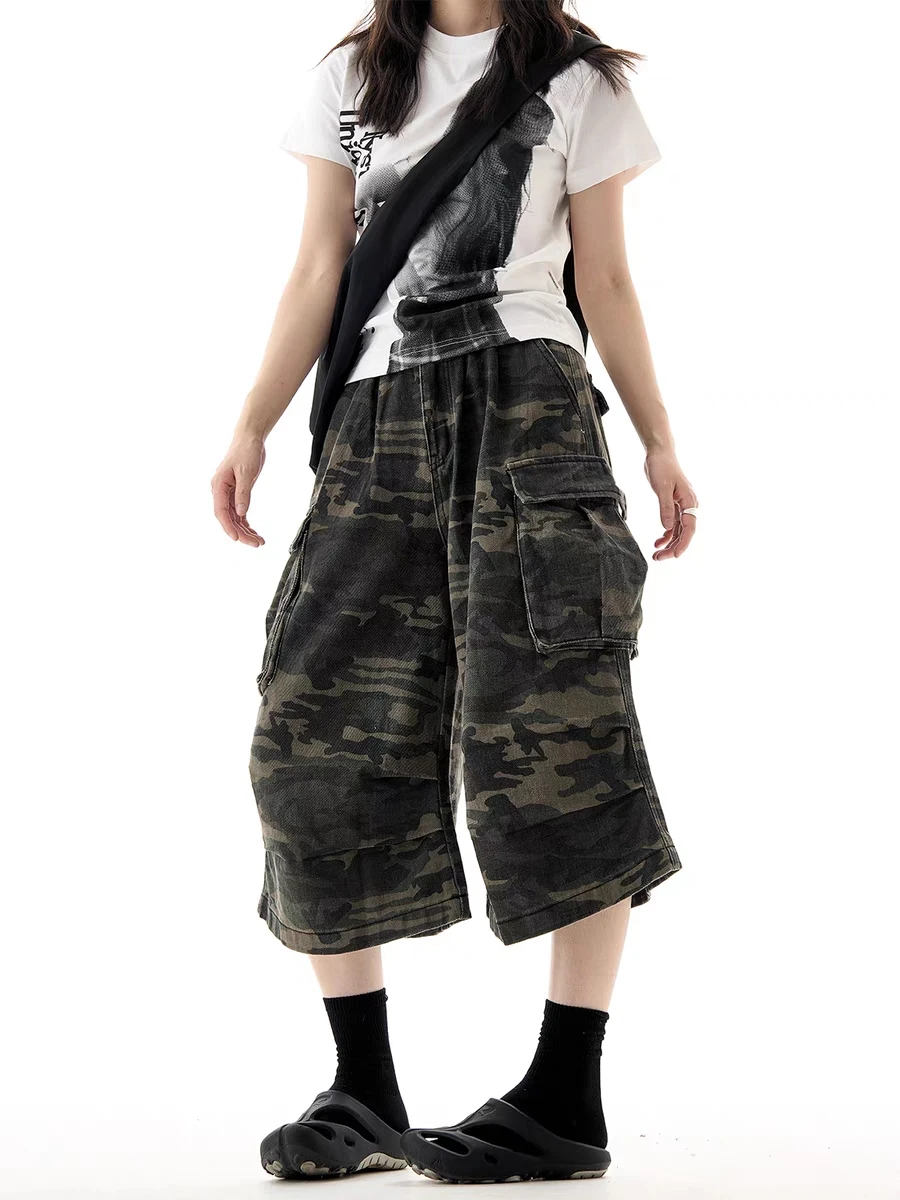 

Летние американские камуфляжные широкие прямые джинсы в стиле ретро, свободные повседневные брюки Seven-Five для мужчин и женщин