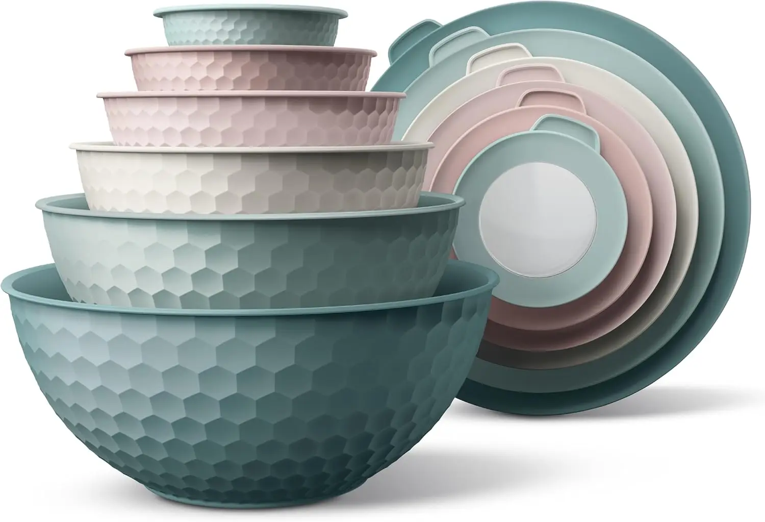 

12-Piece Nesting Mixing Bowls with Lids - BPA-Free Plastic, Microwave Safe, Teal