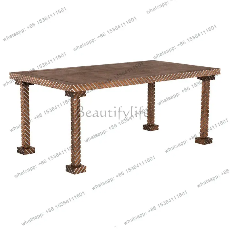 Solid wood desk writing desk French retro engraving living room coffee table entrance table