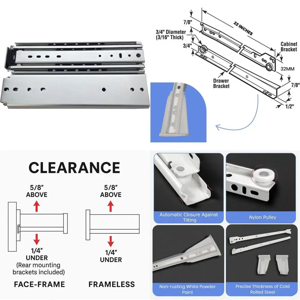 

Full Extension 500 LB Capacity 22 Inch Drawer Slide, Heavy Duty Hardware for Smooth Operation