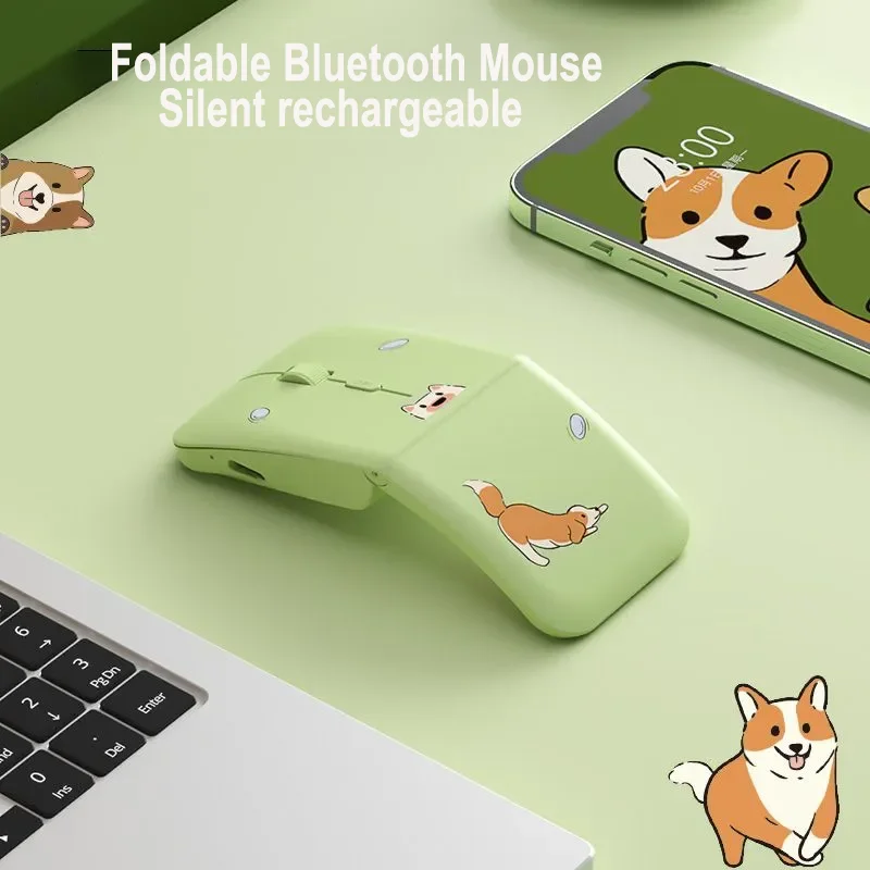 

Cartoon Puppy Wireless Mouse Mute Type-C Fast Charging Foldable Bluetooth Mouse Ergonomics Optical Mice DPI For Laptops Tablet