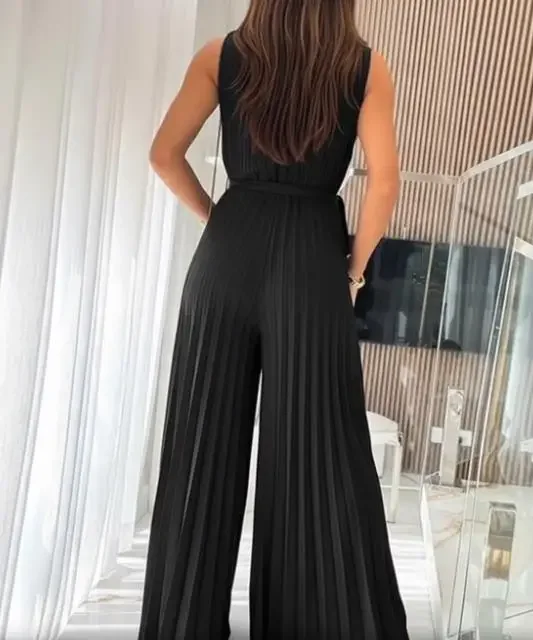 Jumpsuits for Women Colorblock Sleeveless Criss Cross Plunge V Neck Jumpsuit Female Casual Sexy Waist Tied Detail Pleated Romper