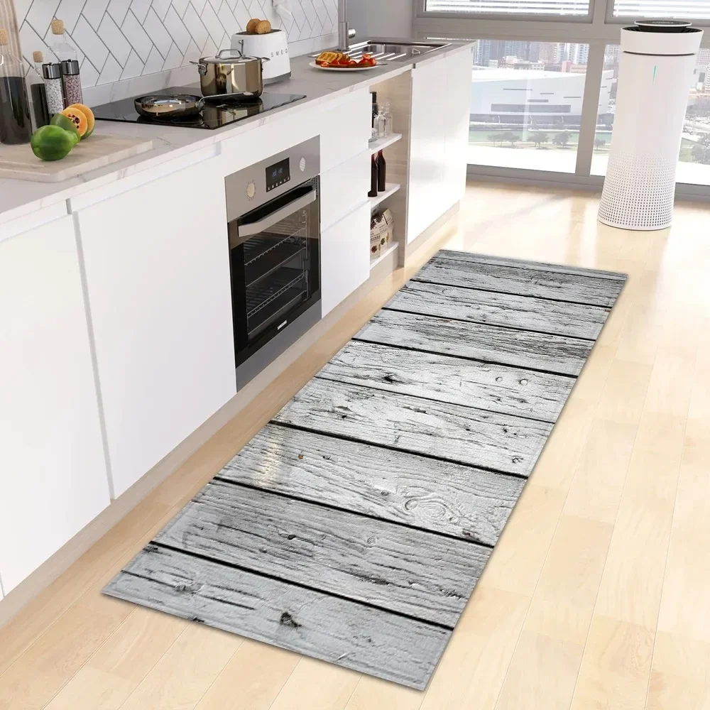 Rutschfeste, schmutzabweisende, lebendige Holzstruktur, Läufermatte, Farbblock, braun, grau, pastellfarben gestreifter Teppich für Küche, Schlafzimmer, Flur