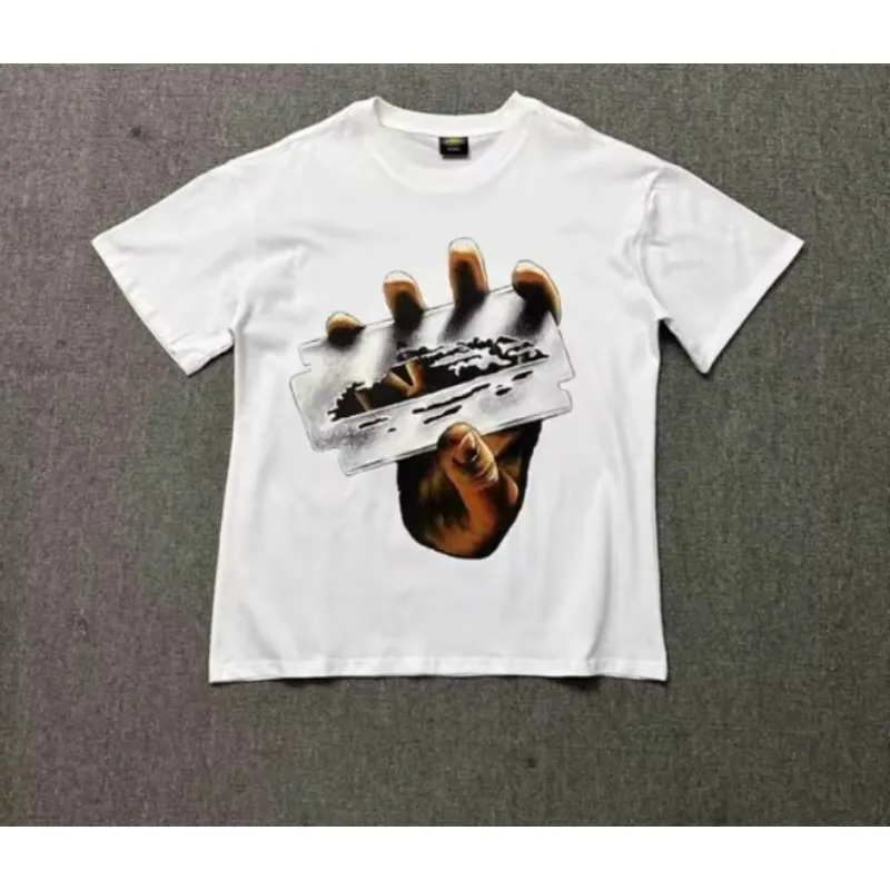 Camiseta Retro de Manga Corta con Estampado Hip Hop Americano, Camiseta Holgada de Algodón con Cuello Redondo para Mujer, Camiseta de Verano para Parejas, Estilo Harajuku