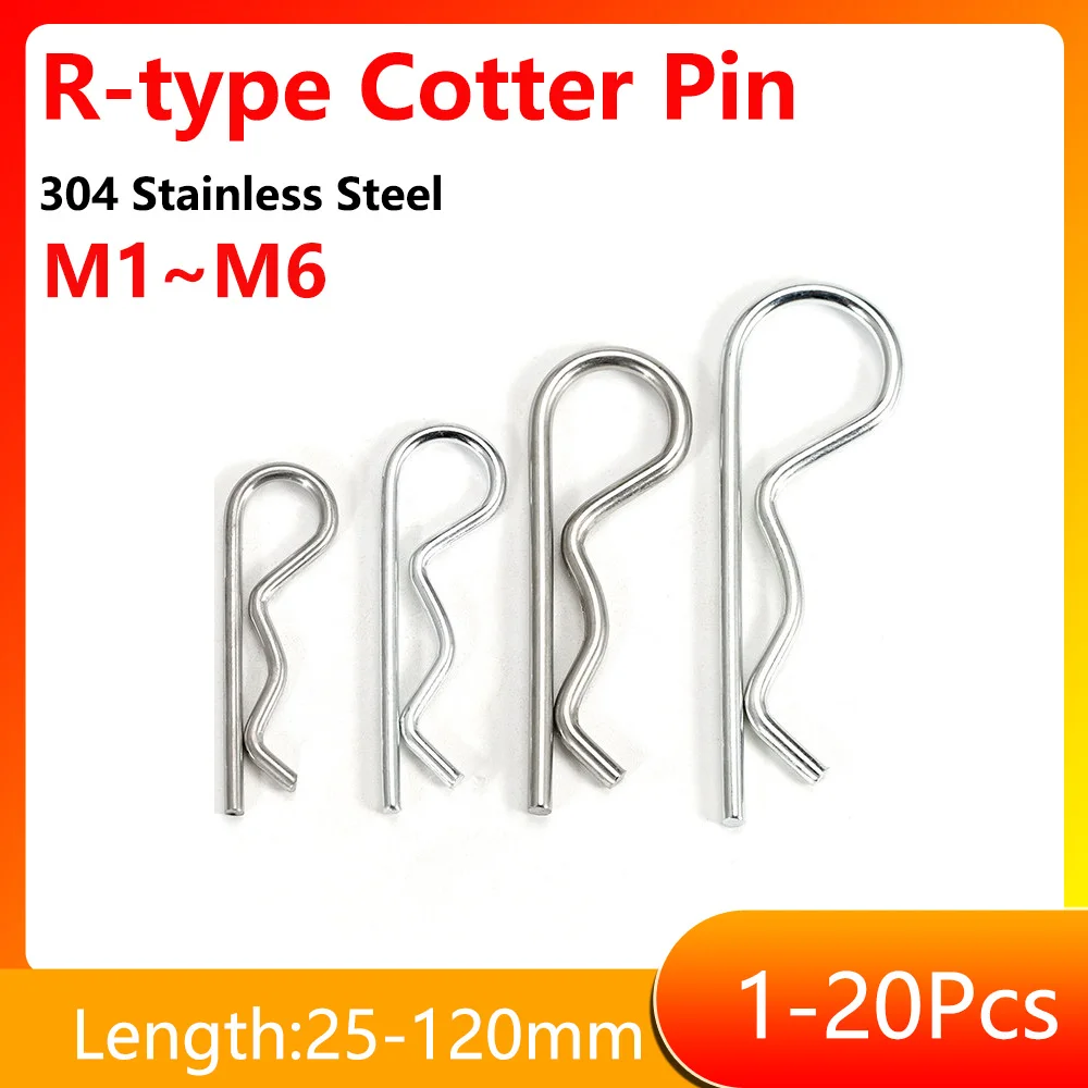 Length:25~120mm 304 Stainless Steel R-type Cotter Pins Assortment Kit Cotter Pin Hair Pin Hitch Pin Cotter Fastener