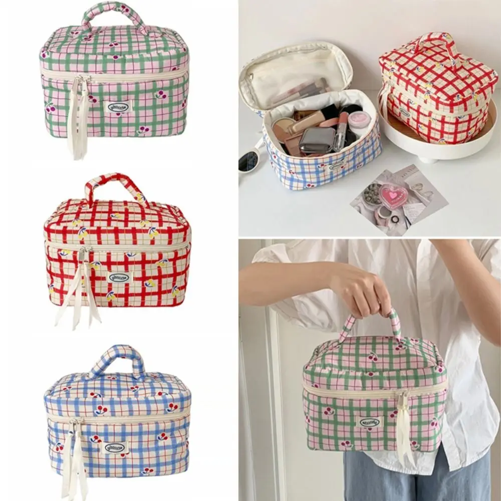 

New Cherry Makeup Bag Large Capacity Portable Makeup Storage Bag with Compartments Girly Heart Toiletry Bag Travel