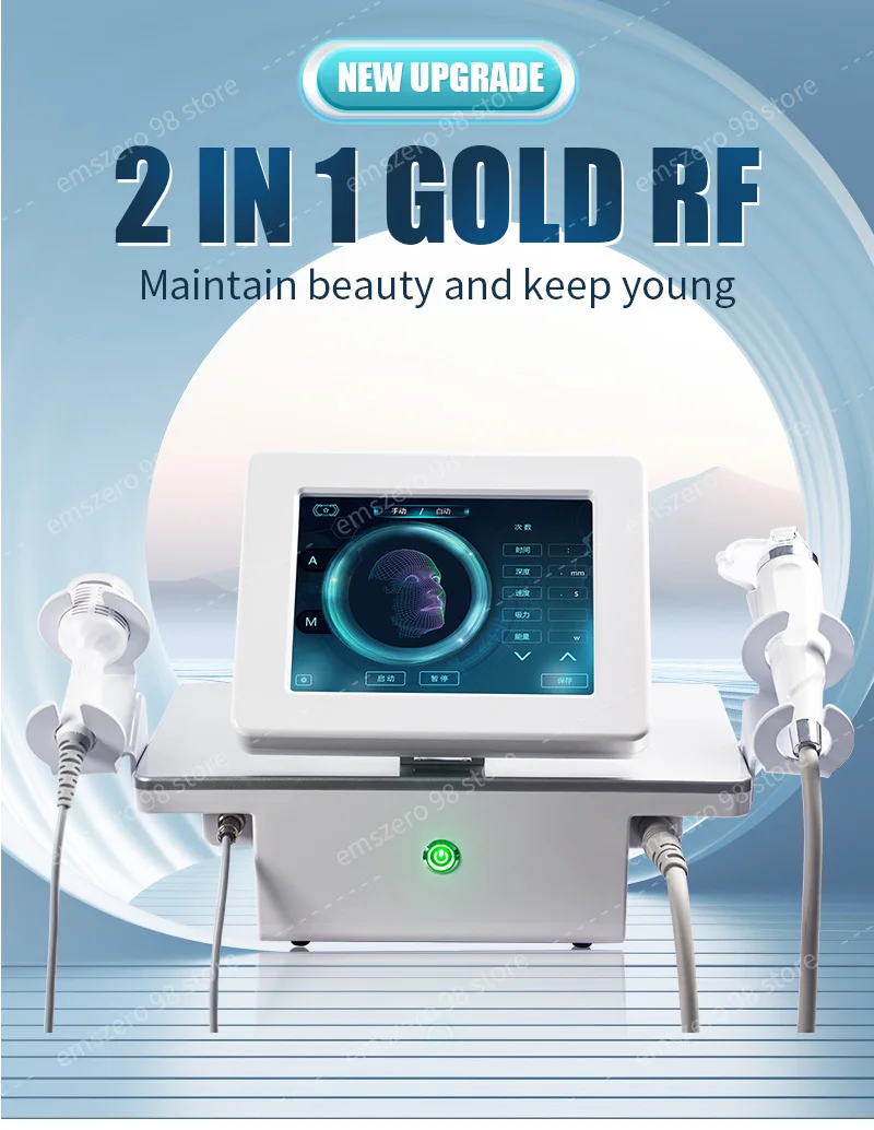 2 In 1 Gold RF Microneedle Machine, Fractional Radiofrequency Microneedling Device for Acne Scar Removal, Stretch Mark Reduction