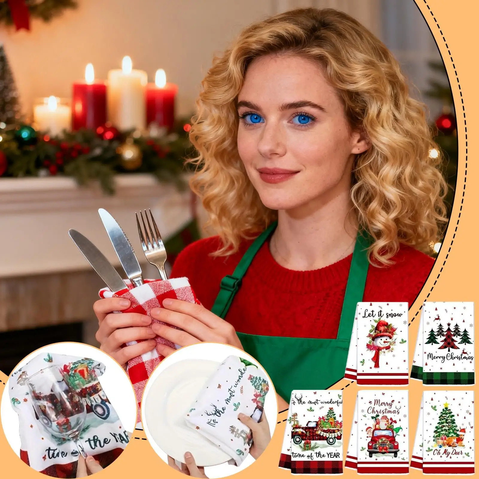 5pcs Ultra Fine Microfiber Dish Towels 40x60cm, Christmas Gingerbread Candy Cane Decor for Home Cooking, Baking