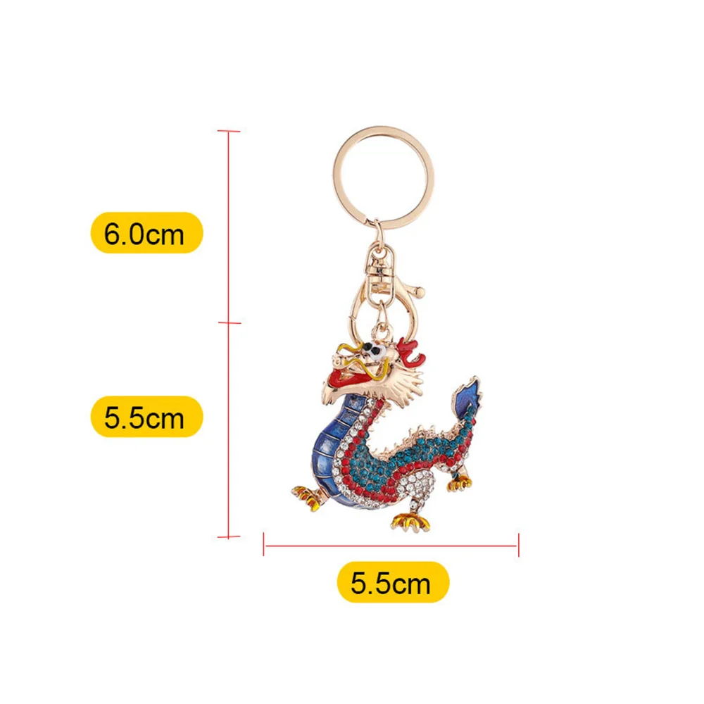 Dragon Keychain With Rhinestones Inlay Lucky Chinese Dragon Hanging Ornament Keyring 3d Cartoon 2024 New Year Gift Key Holder