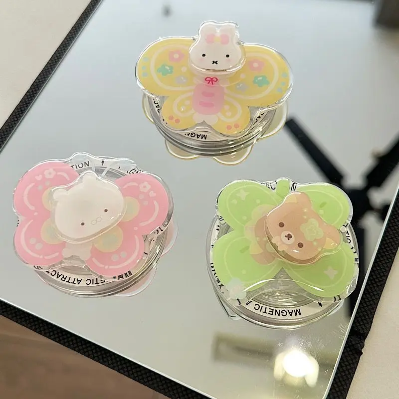 

Pink Butterfly Rotation For Magsafe Magnetic Phone Grip Tok Griptok Stand For iPhone Funny Foldable Wireless Charging Holder