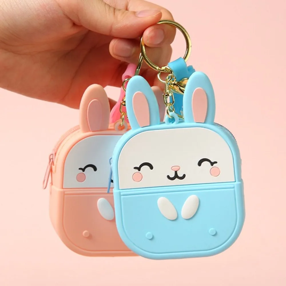 Cute Waterproof Silicone Rabbit Coin Bag Portable Kawaii Coin Purse Keychain Ornament Cartoon Earphone Bag Pendant Students