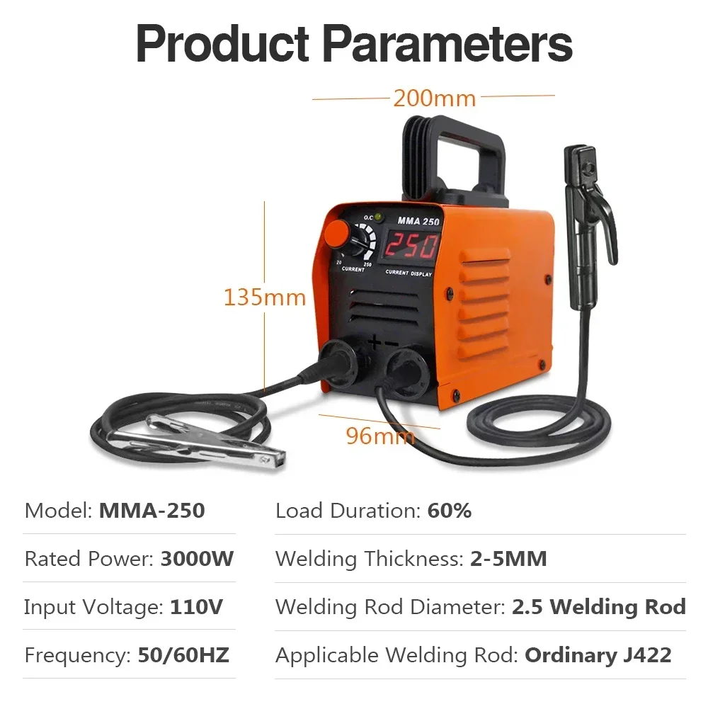 Máquinas de soldadura por arco de 220V, inversor de CC IGBT, soldador eléctrico de ZX7-250 de mano, adecuado para soldadura eléctrica pequeña de