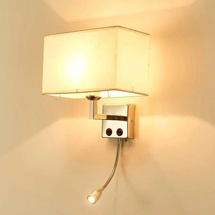 Modern Indoor LED Wall Lamp Creative Bedroom Bedside Sconce With Switch USB Interface Hotel Cloth Wall Lamp Bra