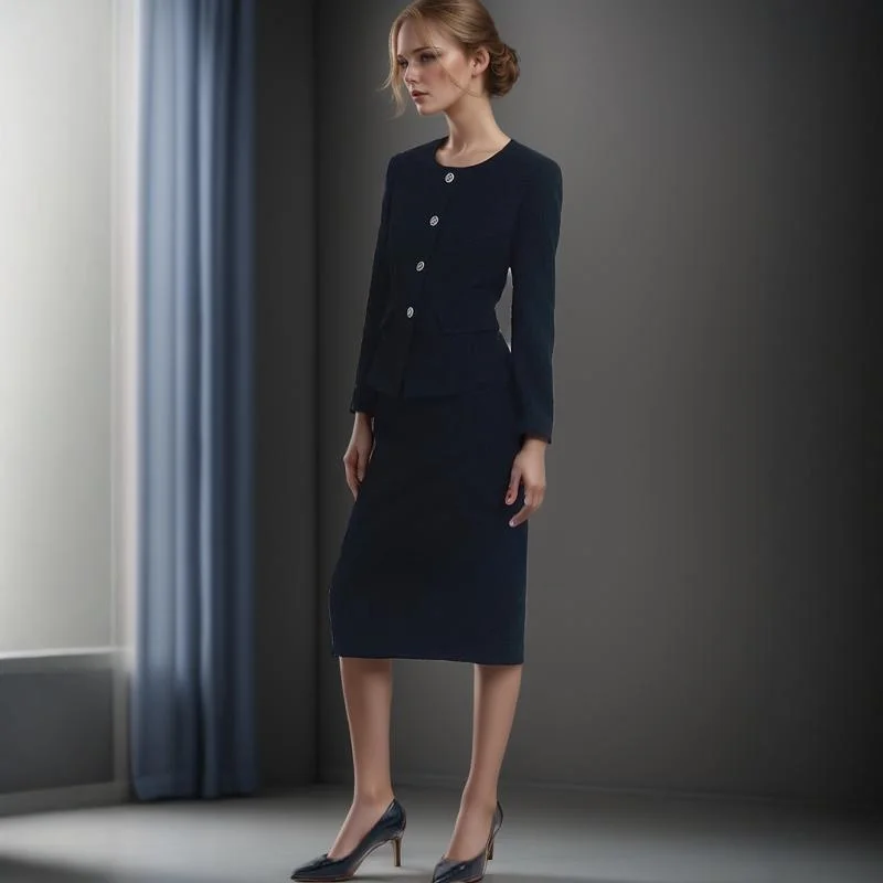 Miaohuo المرأة بلا بسيطة Sle أوائل الخريف Jaet تنورة مجموعة المحملة خلات تويد معطف مبطن الدكتور المهنية البدلة