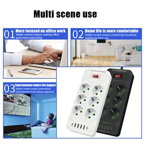 EU Plug AC Multitap Power Strip 2m Extension Cable Electric outlet with USB Type C Ports Filter Home Office Filter 6 Main Sales T Plug - №3