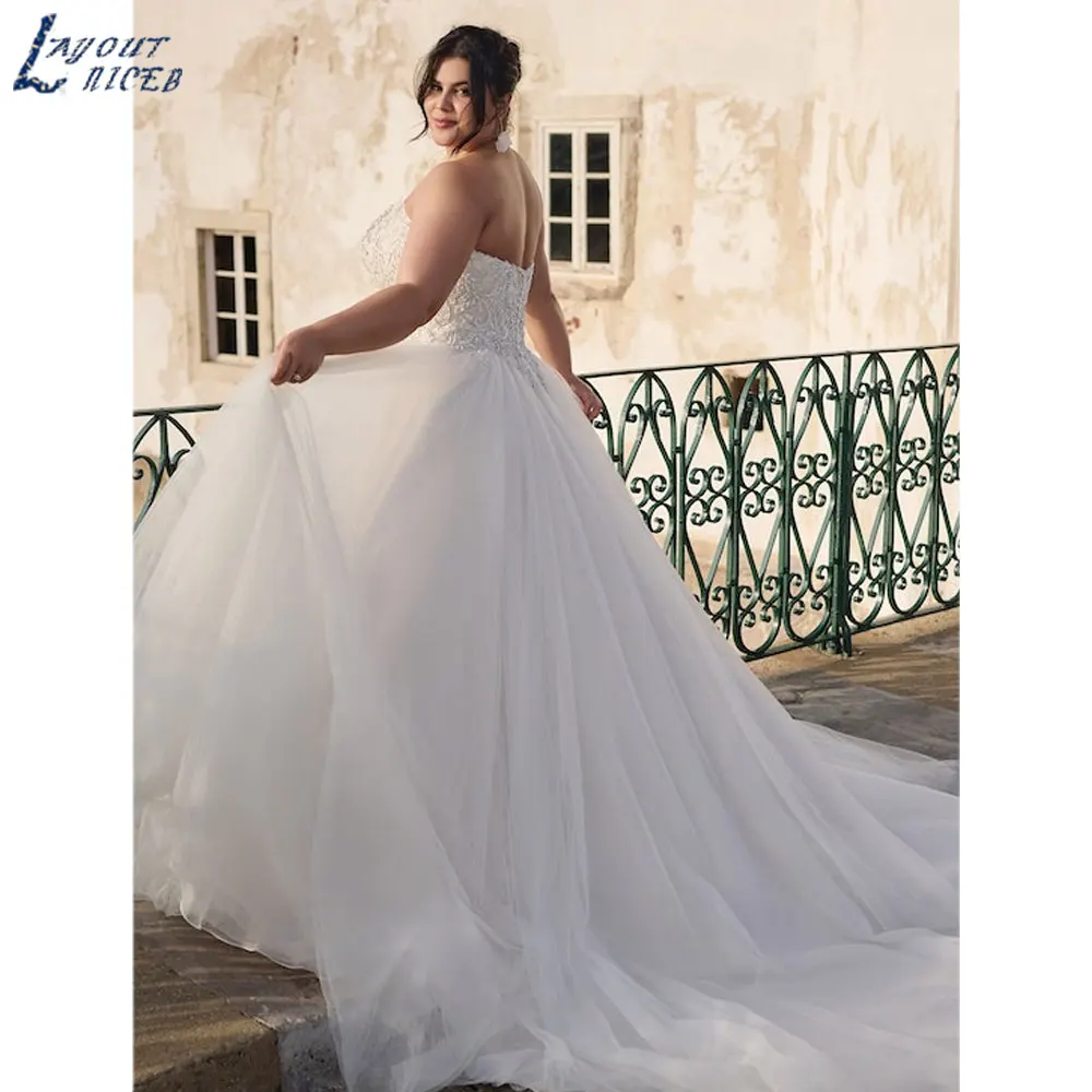 LAYOUT NICEB Beading Apliques A Linha Vestido De Noiva Strapless Backless Tulle Vestidos De Casamento Custom Made vestido de noiva casamentoLAYOUT NICEB Beading Apliques A Linha Vestido De Noiva Strapless Backless Tull