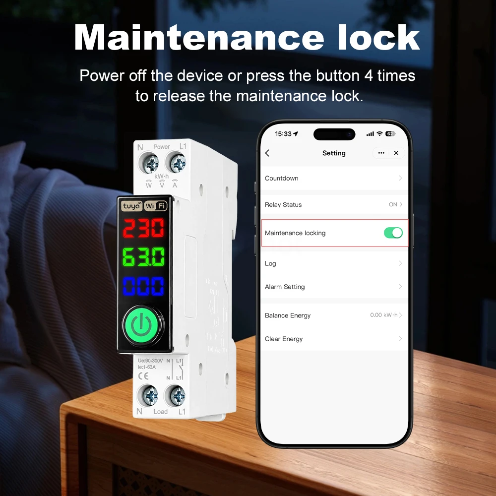 MANHOT WLAN-Smart-Leistungsschalter 1P+N 63A DIN-Schienen-Schalter mit LED-Messanzeige Smart Breaker Sprachsteuerung für Tuya Alexa – Detail 9