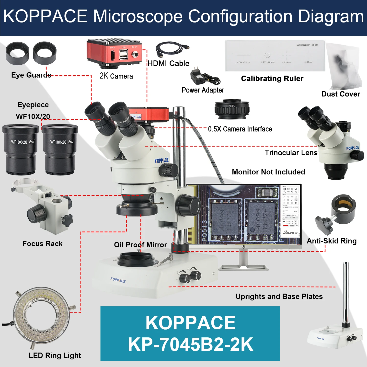 KOPPACE 24X-150X Measuring Electron Microscope With Bottom Light Source Support Taking Pictures and Videos