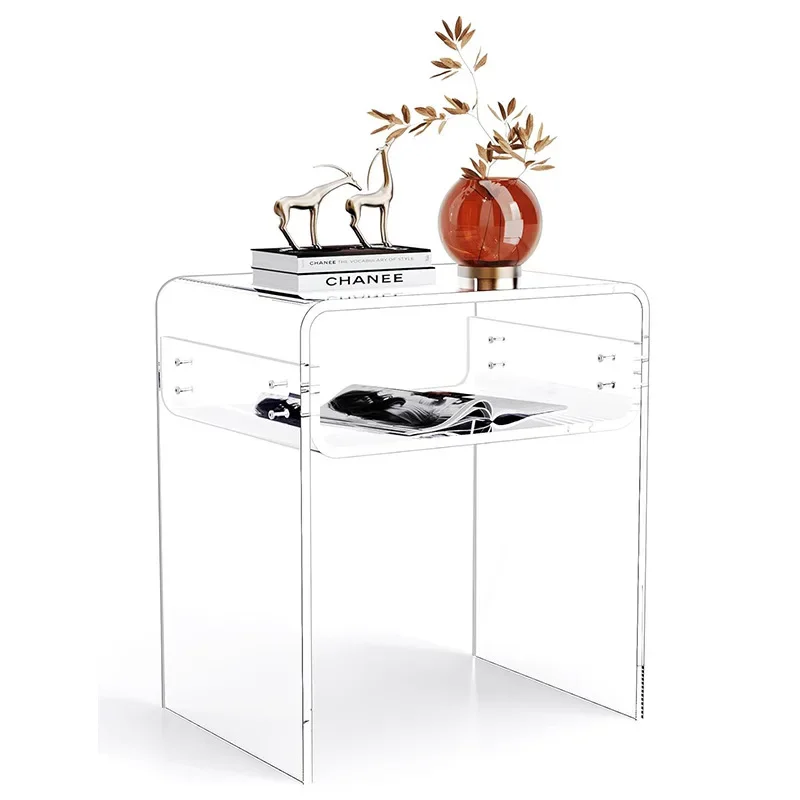 Acrylic transparent bedside table household small apartment sofa side storage cabinet bedroom shelf