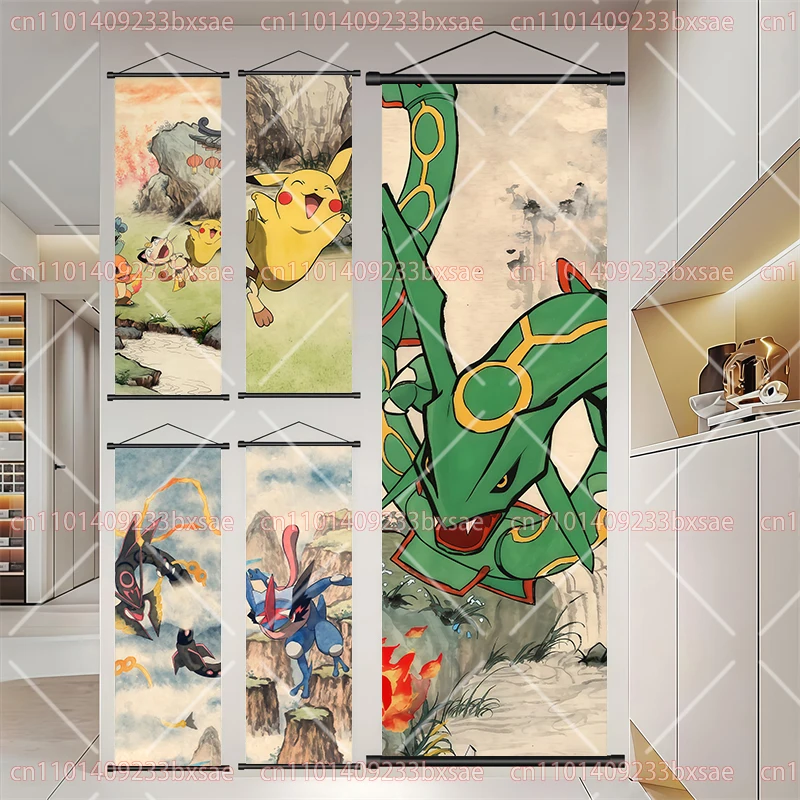 Pokémon Anime HD Scroll Drawing Gyarados Charmander Rayquaza Pikachu Snorlax Mewtwo Student Dormitory Decoration Children's Gift
