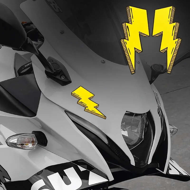 1Pair Yellow Lightning Motorcycle Sticker Waterproof Motorbike Front Fairing Fuel Tank Helemt Bicycle Vinyl Decal Durable Decor
