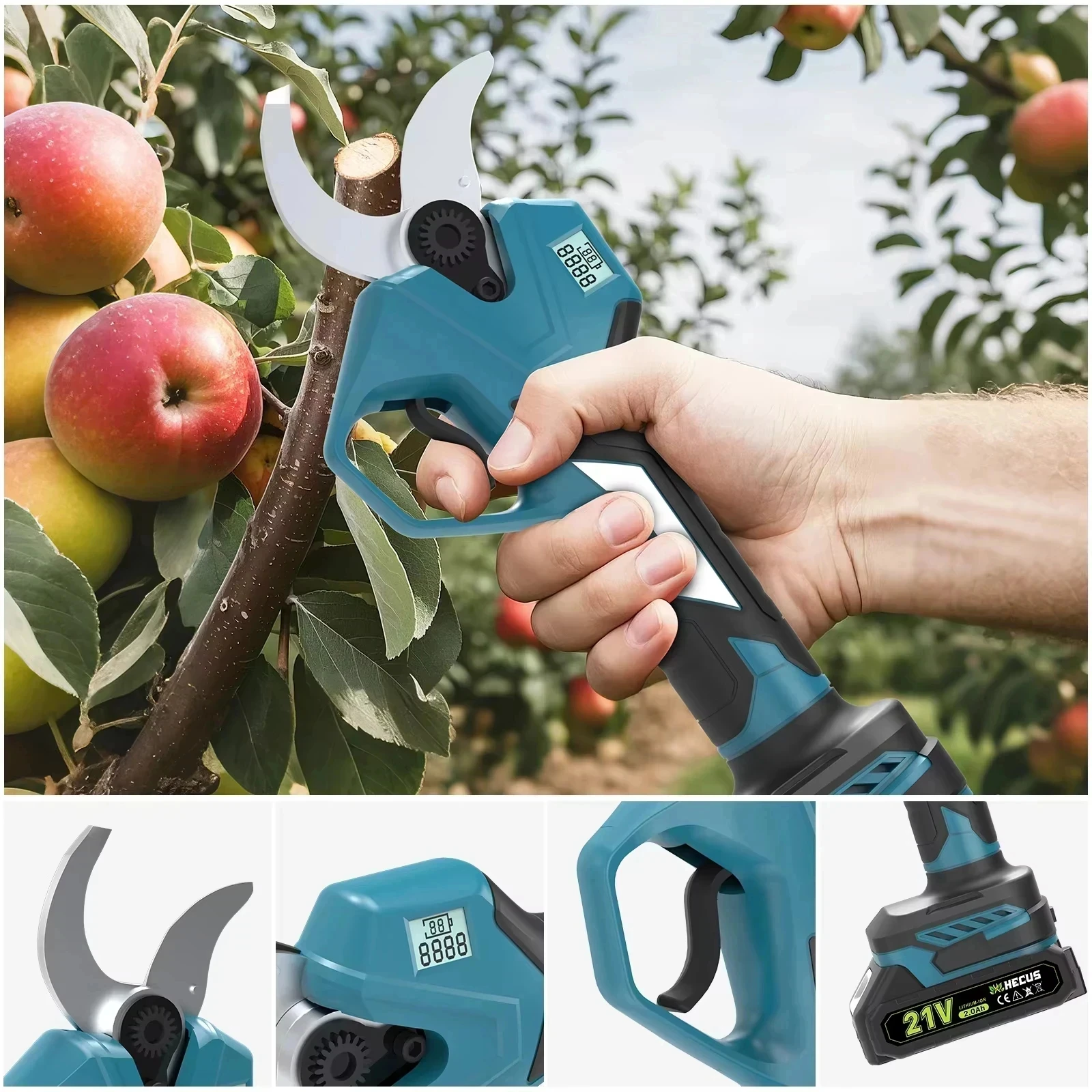 Gisam 40mm Brushless Electric Pruner Shear 2Gear Cordless Fruit Tree Bonsai Pruning Electric Scissors For Makita 18V Battery Pin