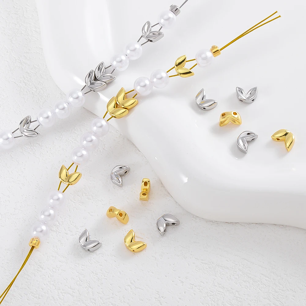 1/5Pcs 5*7mm 18K Gold Color Plated Malt-Shaped Double Hole Spacer Beads for DIY Necklace Jewelry Making Accessories Wholesale