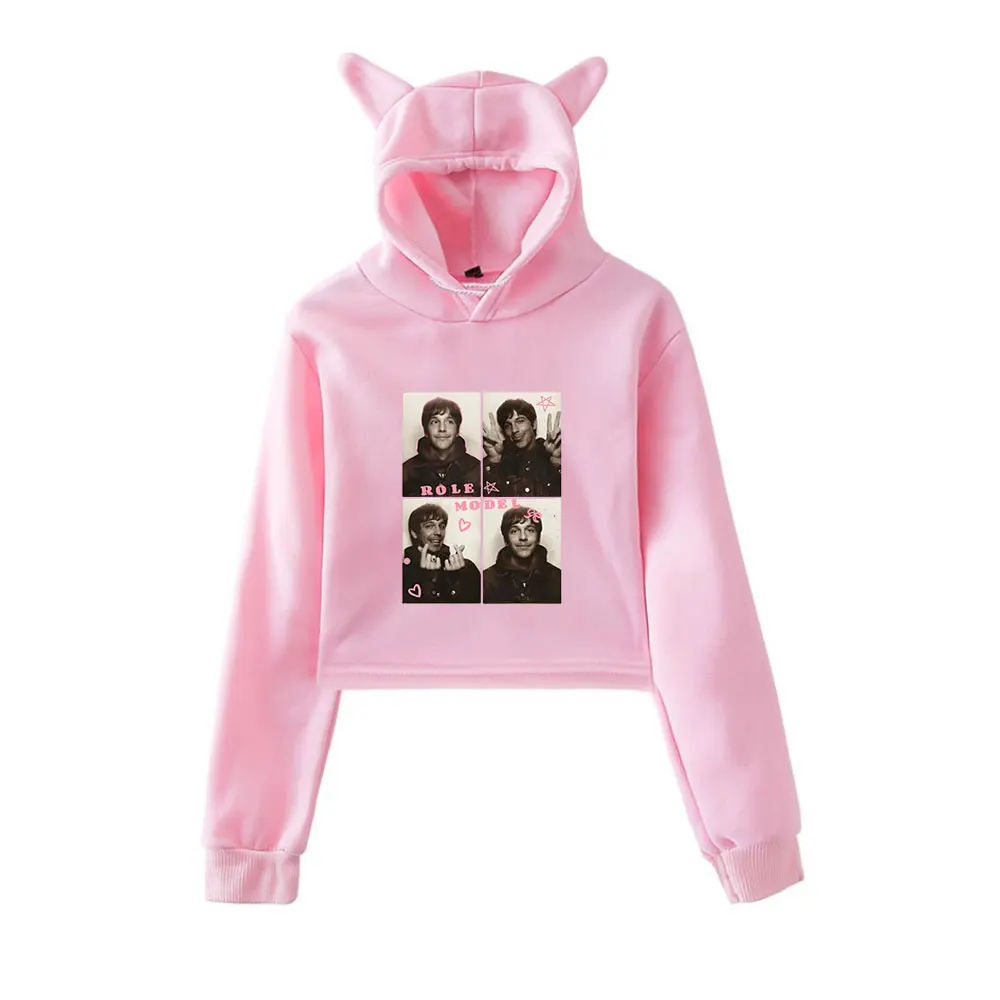 

Ролевая модель, винтажная уличная одежда 90-х годов, толстовка с логотипом, толстовки для девочек, укороченный модный спортивный пуловер с кошачьими ушками