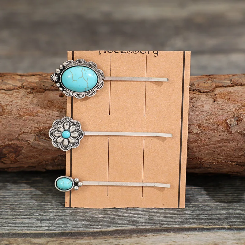 HAIR BOBBY PINS Set | Western Hair Pin Clips Barrette Pack | White or Turquoise Wedding Hair Accessories for Women Western Style