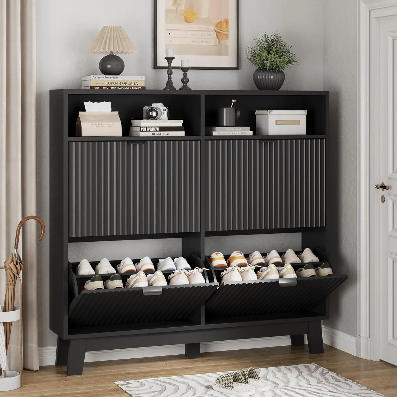 Shoe Cabinet with 4 Flip Drawers, 46