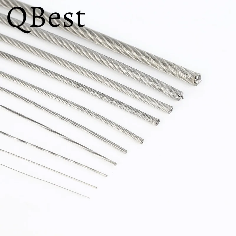 QBest 50M 0.8/1.5/2/2.5/3/4mm 7x7 PVC Coated Flexible steel wire Rope Soft Cable Transparent 304 Stainless Steel Clothesline