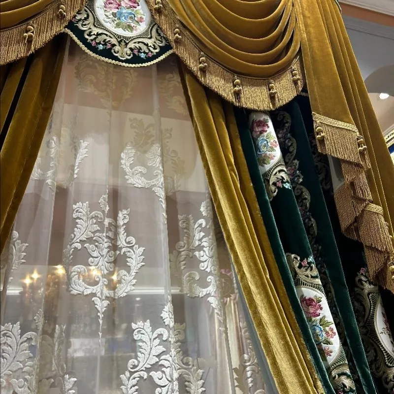 European Custom Size Blackout Valance Velvet Embroidered Velvet Cloth Decor Curtains for Living Room Bedroom Dining Tulle Luxury