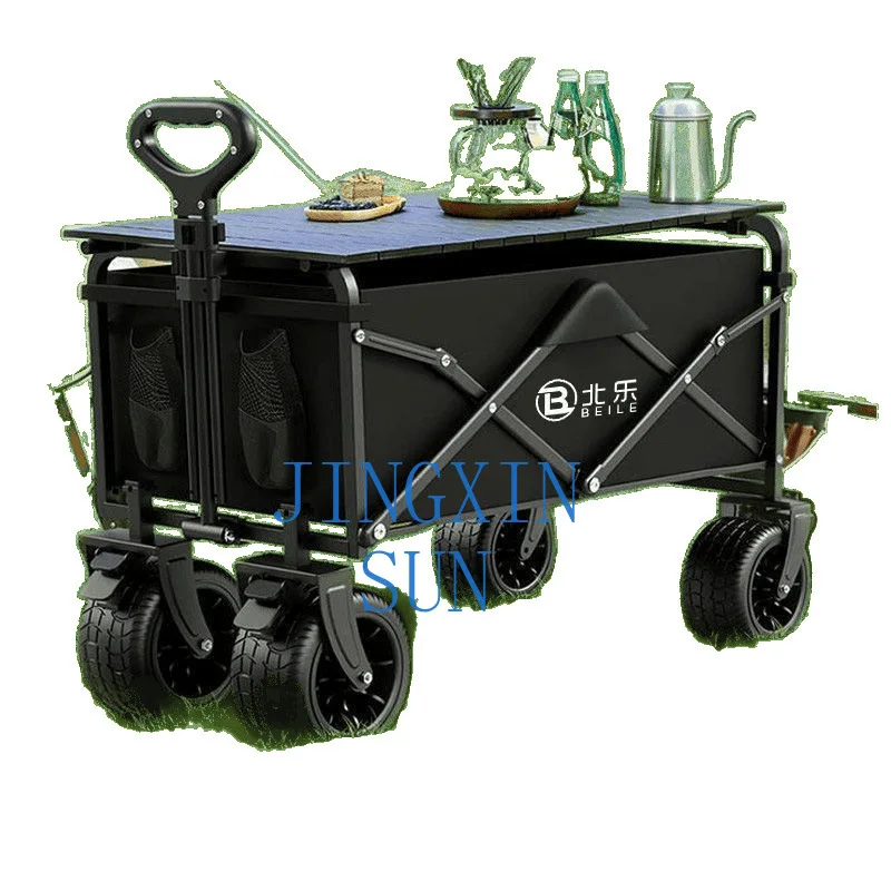Outdoor camping vehicle foldable trolley oversized camping picnic camp car pull rod small trailer stall