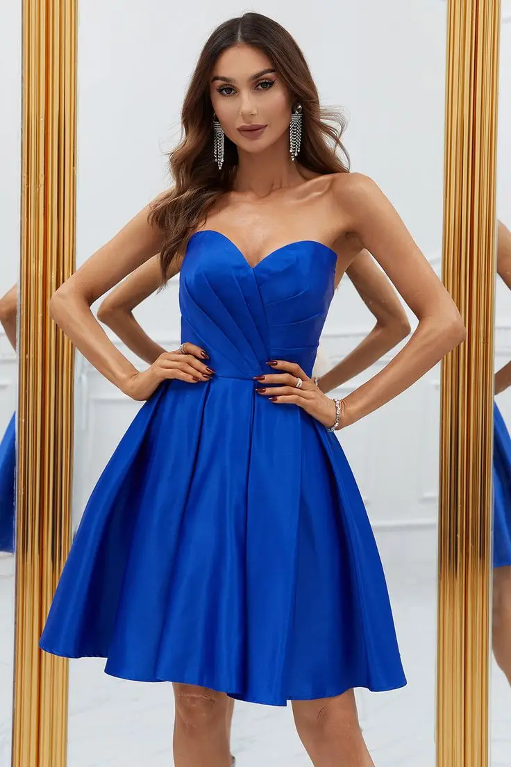 Royal Blue Prom Dresses Simple Short Mini Elegant A Line Strapless Sweetheart Formal Party Graduation Gowns Custom made